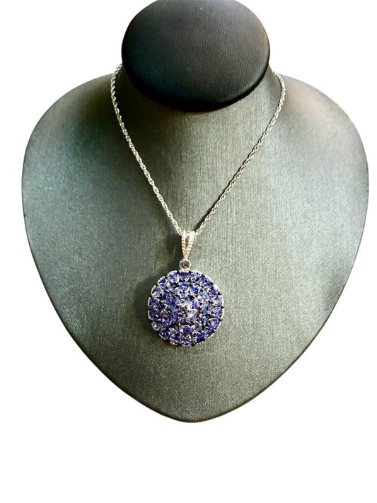 SS LARGE CLUSTER ROUND TANZANITE PENDANT ON 18" CHAIN