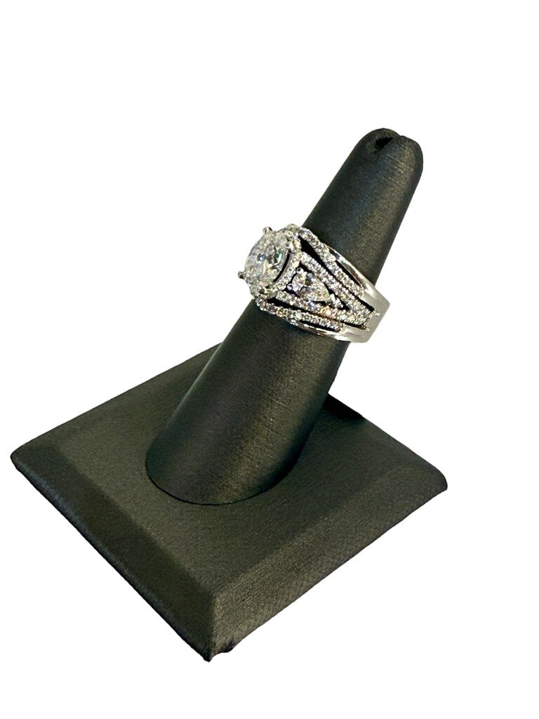 14KT WG 2CT NATURAL OVAL DIAMOND W/PAPERS PEAR SHAPE SIDE DIA &RB PAVE ON BAND EURO SHANK SZ7