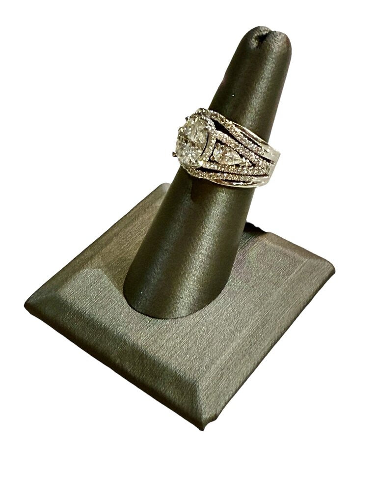 14KT WG 2CT NATURAL OVAL DIAMOND W/PAPERS PEAR SHAPE SIDE DIA &RB PAVE ON BAND EURO SHANK SZ7
