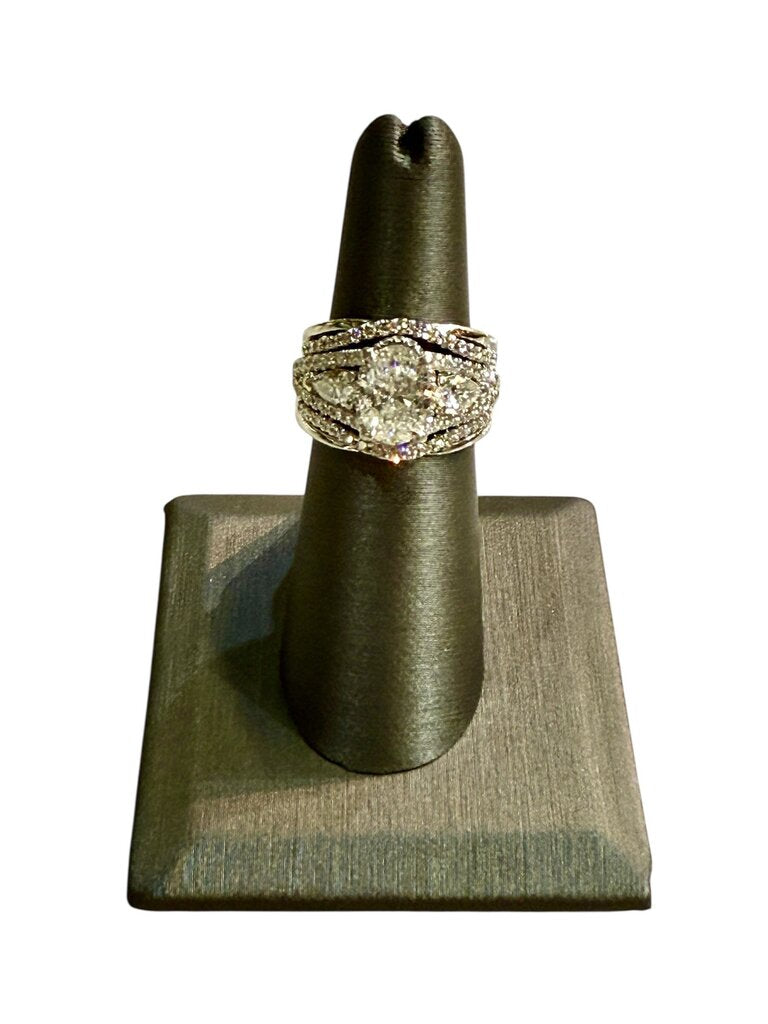 14KT WG 2CT NATURAL OVAL DIAMOND W/PAPERS PEAR SHAPE SIDE DIA &RB PAVE ON BAND EURO SHANK SZ7