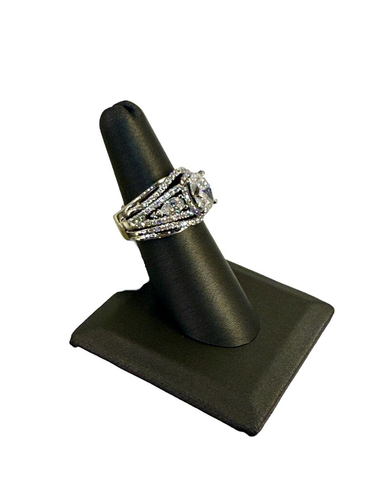 14KT WG 2CT NATURAL OVAL DIAMOND W/PAPERS PEAR SHAPE SIDE DIA &RB PAVE ON BAND EURO SHANK SZ7