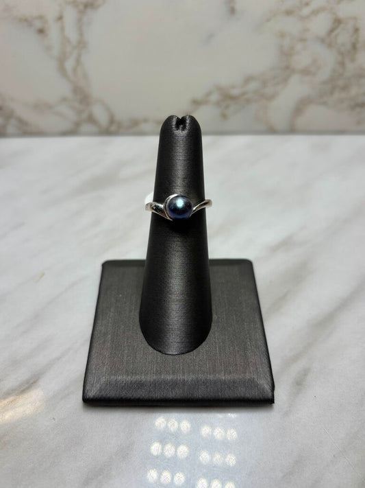 18KT TUTONE BLK PEARL BYPASS BAND SZ 6