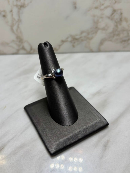 18KT TUTONE BLK PEARL BYPASS BAND SZ 6