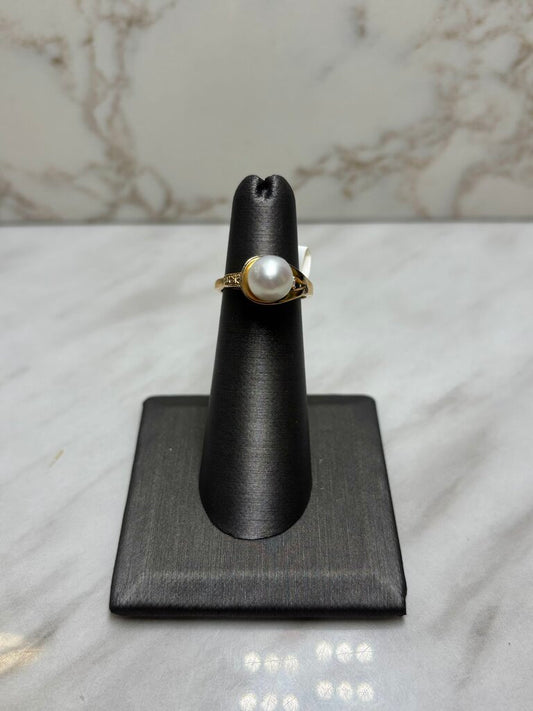 14KT YG FWP CTR W/MELEE DIA SZ 6