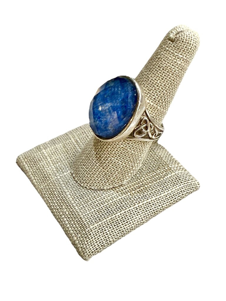 SS LARGE DUBLET SODALITE STONE RING SZ 9