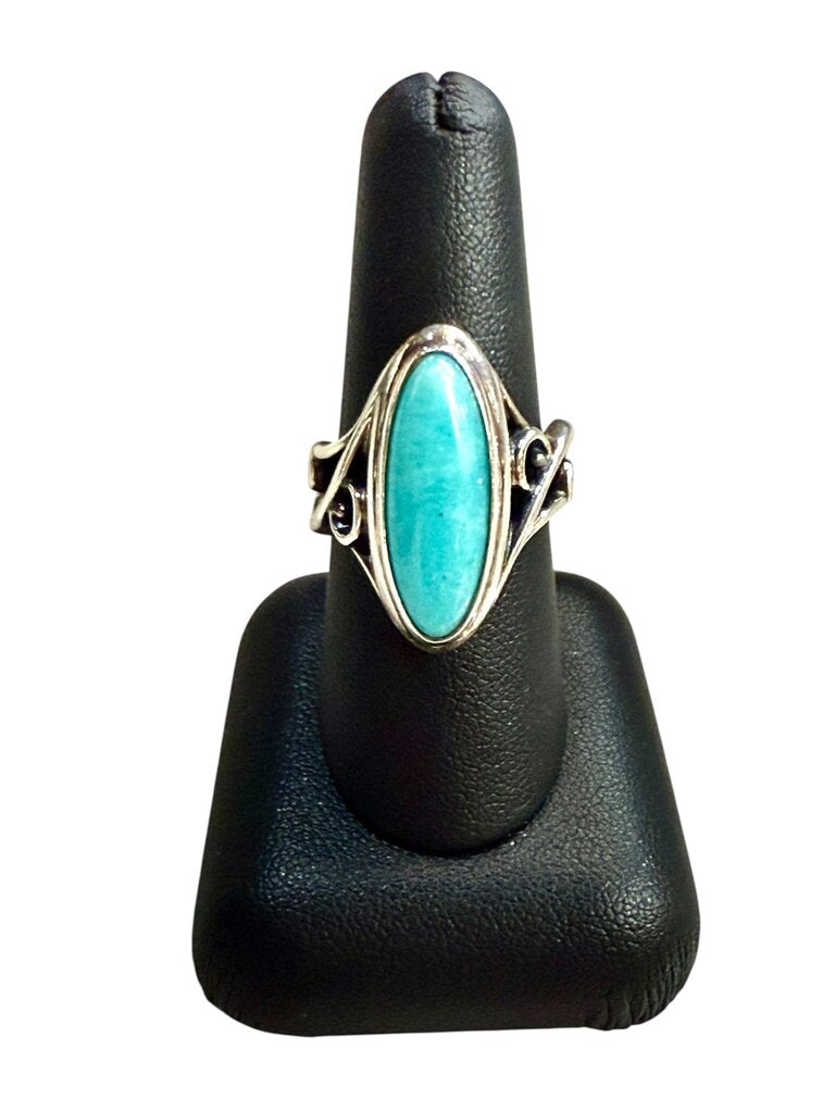 SS LARAMAR OVAL BEZEL ALONGATED RING WSCROLLING DESIGN SZ 8