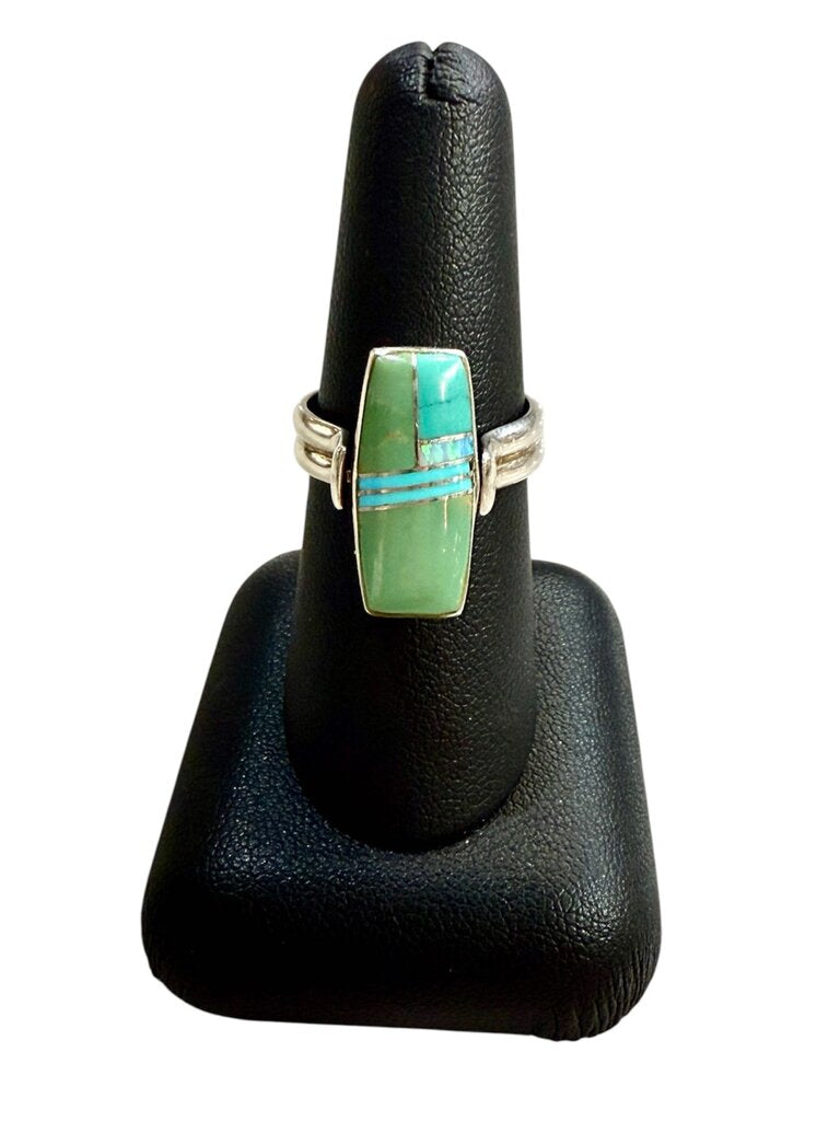 SS SPINNER RING PURPLE GREEN JADE, ONYX, OPAL, TURQ, RING SZ 7