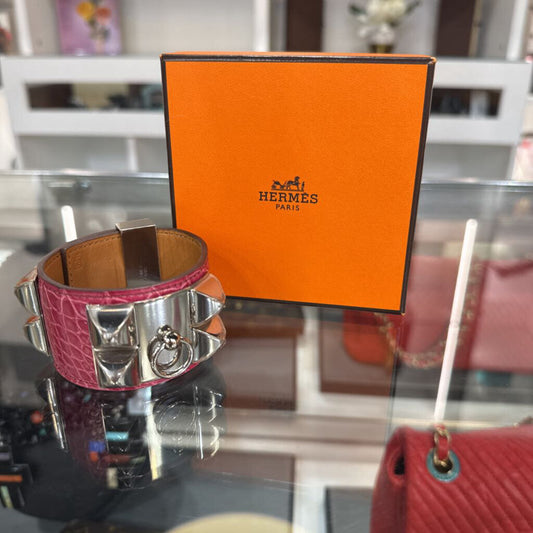 HERMES COLLAR DE CHIEN LEATHER GATOR WRAP BRACELET