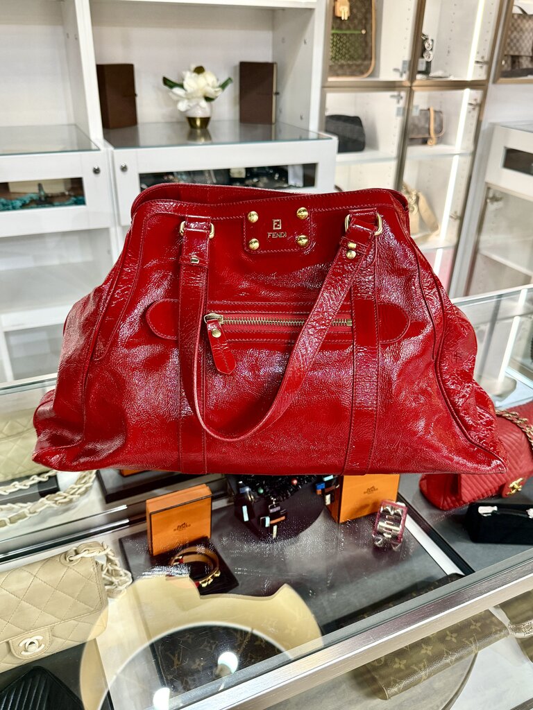 FENDI RED LEATHER SHOULDER BAG