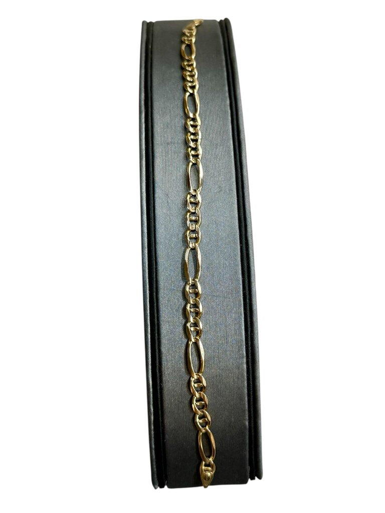 14KT YG FIGARO LINK BRACELET W/LOBSTER CLASP