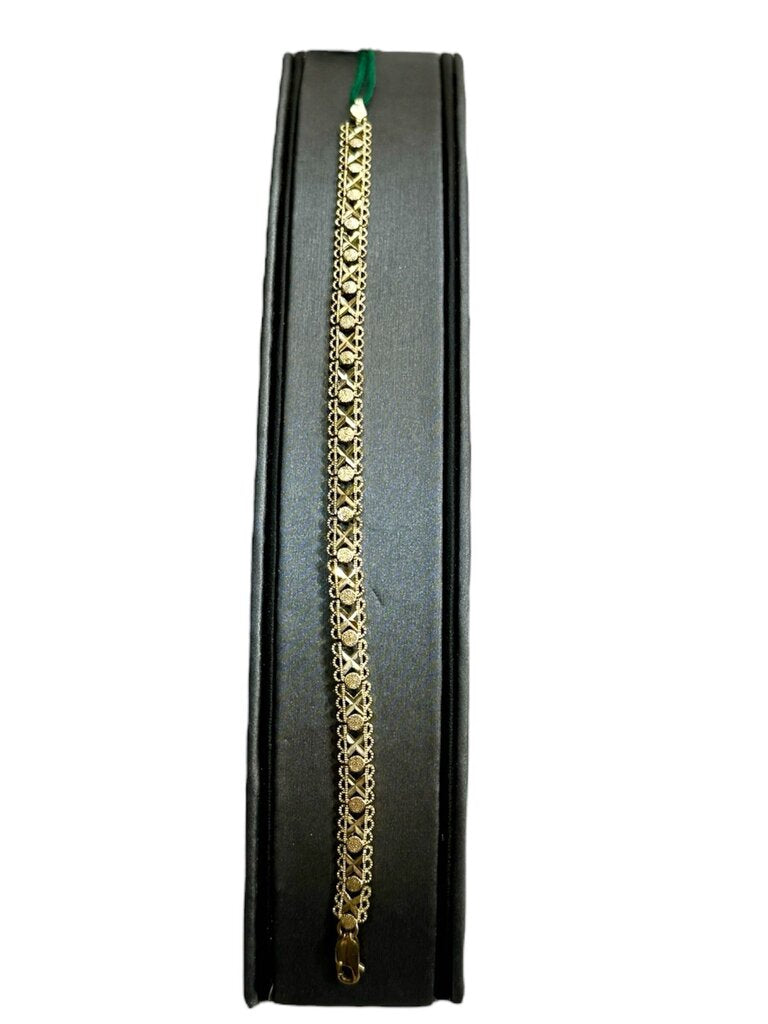 14KT YG "XO" STYLE TENNIS BRACELET 7"