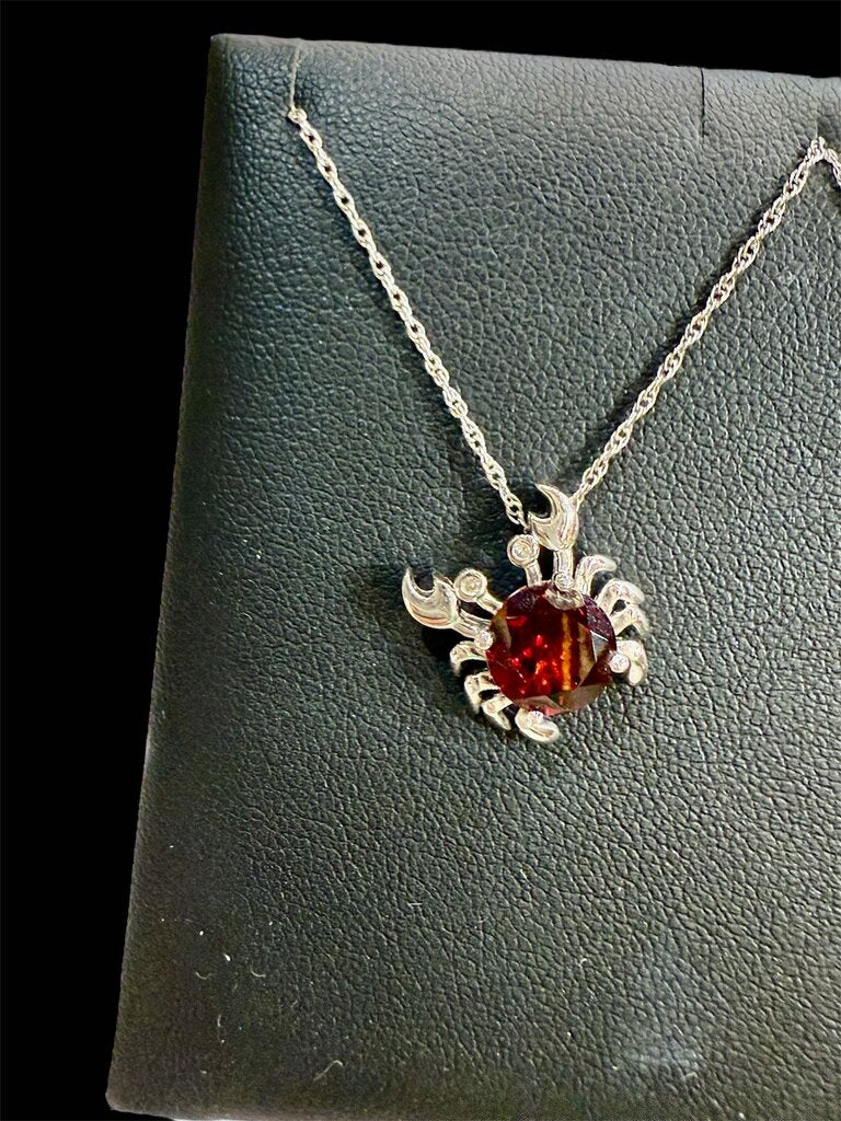SS CRAB W/GARNET PENDANT ON 18" CHAIN