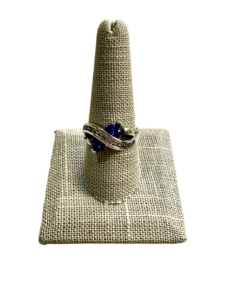 14KT WG TRILLION TANZANITE W/ DIA CHANNEL SET RING SZ 9.25