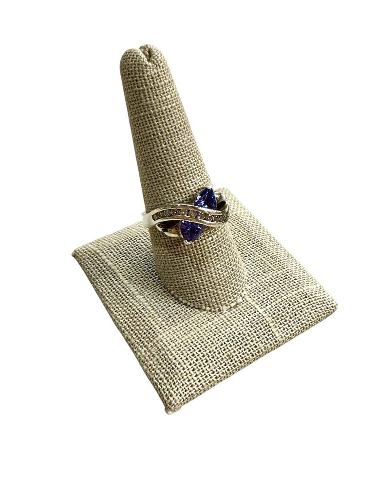 14KT WG TRILLION TANZANITE W/ DIA CHANNEL SET RING SZ 9.25