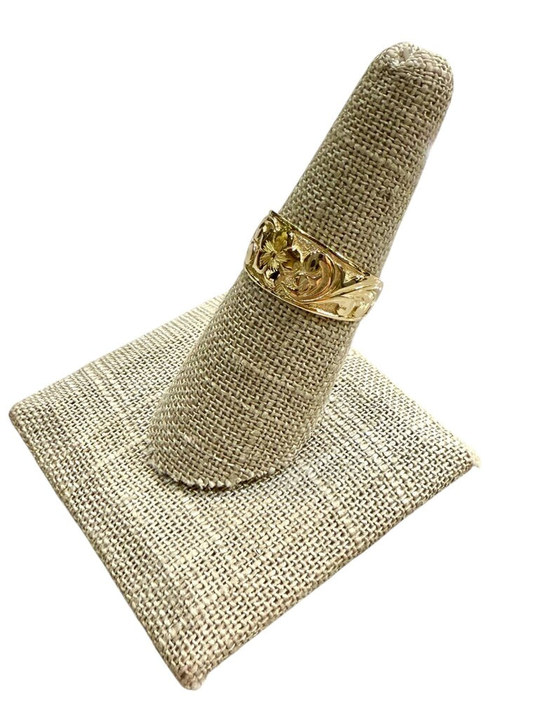 14KT YG HAWAIIAN WIDE BAND SZ 7