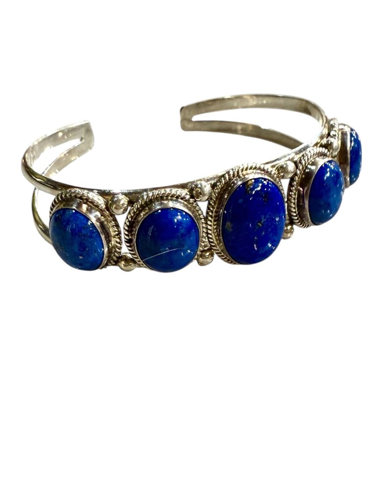 SS 5 STONE LAPIS CUFF BRACELET NAVAJO " RUNNING BEAR"