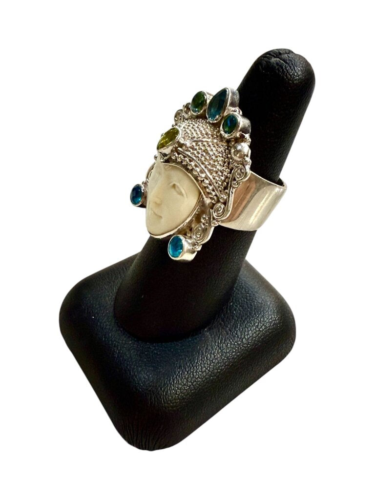 SS SAJEN PRINCESS TOPAZ & PERIDOT RING SZ 7