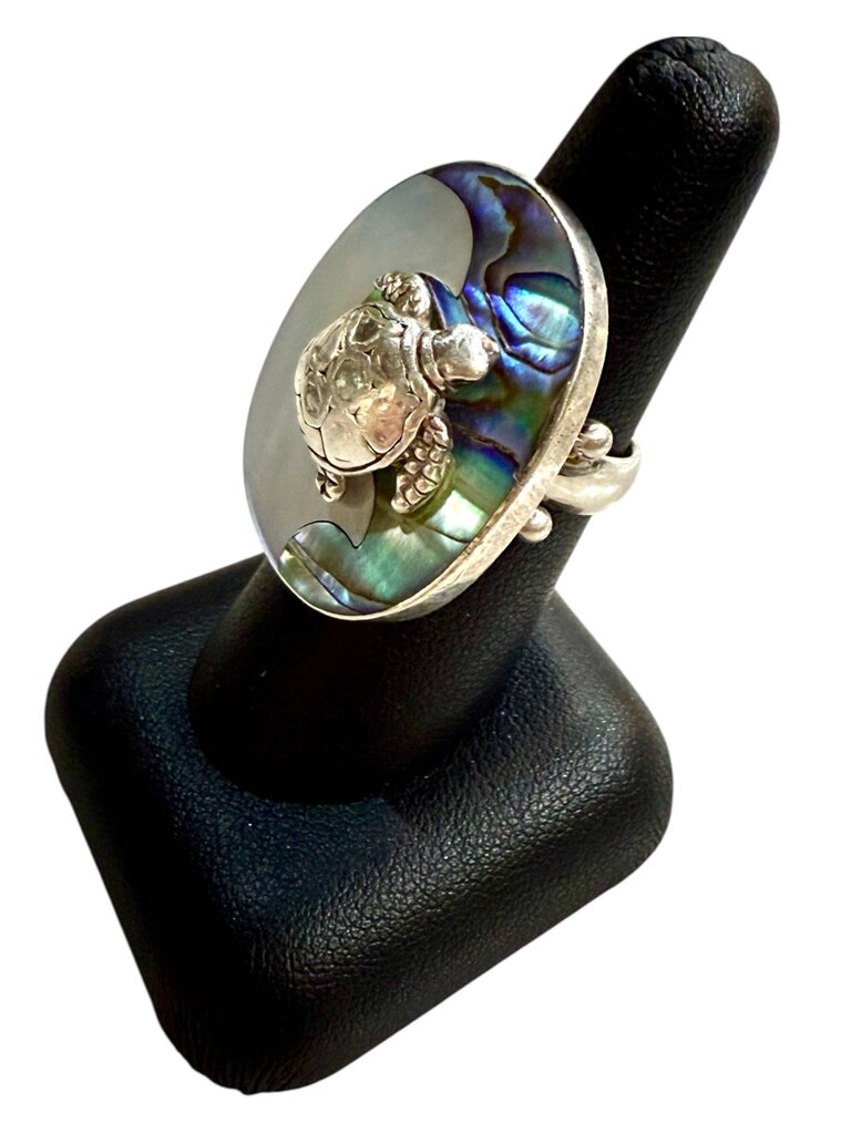 SS MOP &ABALONE TURTLE RING SZ 7