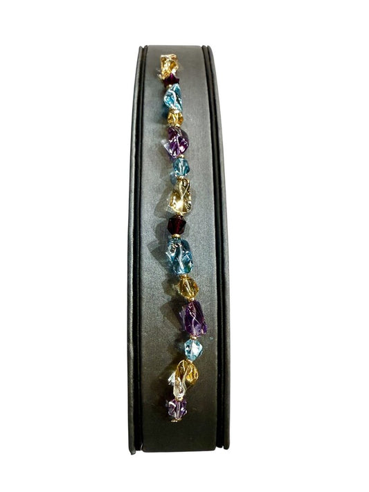 14KT YG MULTI STONE TENNIS BRACELT W/LOBSTER