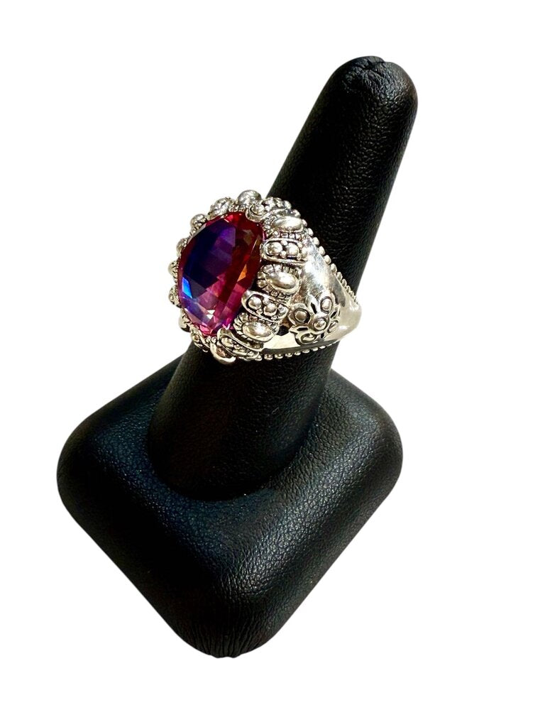 SS SIM PINK STONE BEADED DESIGN RING SZ 8