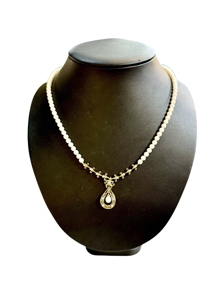 14KT FWP V SHAPE W/PEARL NECKLACE