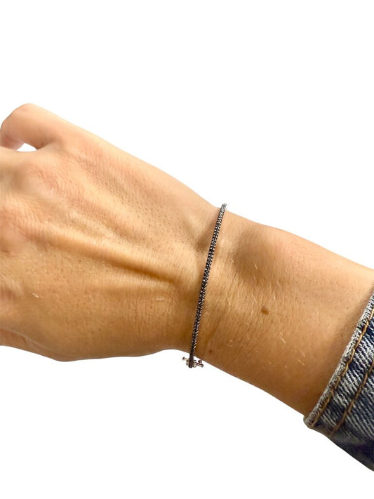 SS BLK DIAMOND BANGLE BRACELET