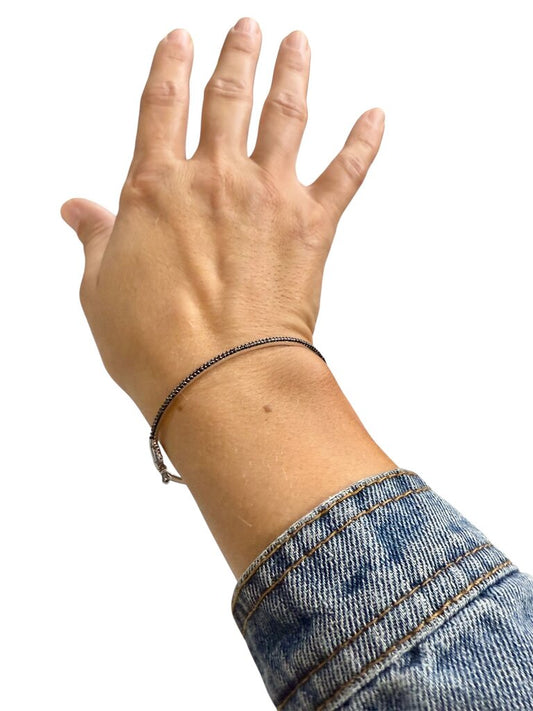 SS BLK DIAMOND BANGLE BRACELET