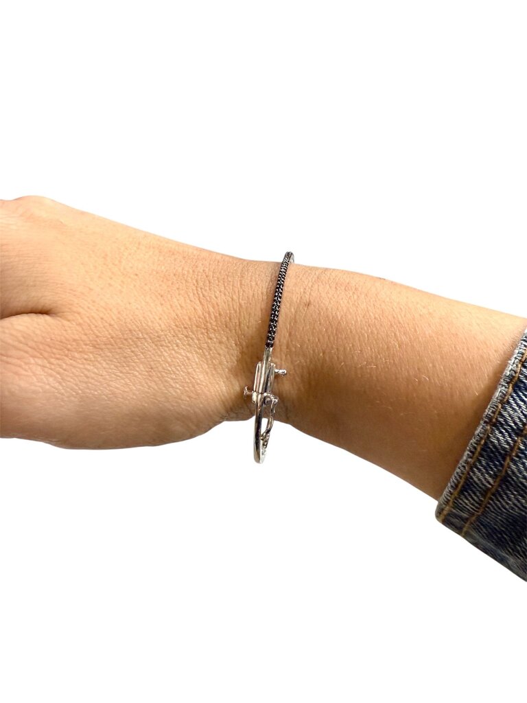 SS BLK DIAMOND BANGLE BRACELET