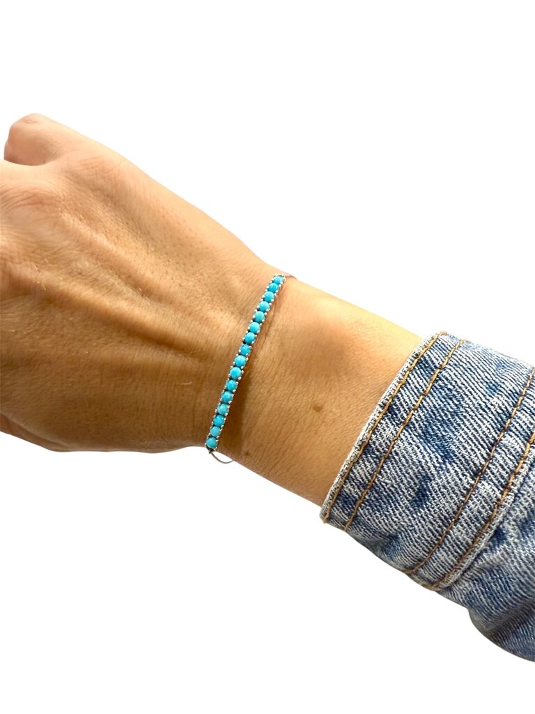 SS TURQ BAR BOLO STYLE BRACELET