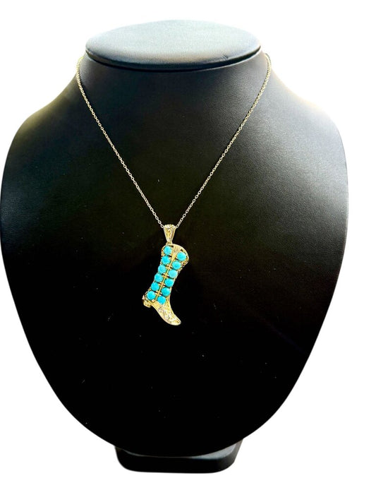 SS/GP TURQ COWBOY BOOT PENDANT ON CHAIN