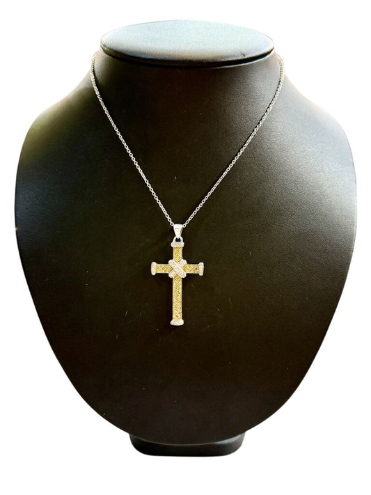 SS YELLOW SAPPHIRE CROSS PENDANT ON CHAIN