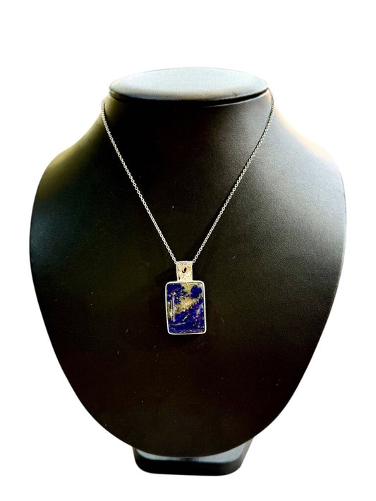 SS LG SQUARE LAPIS PENDANT NO CHAIN