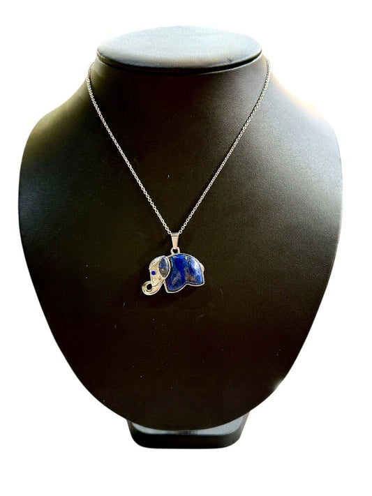STAINLESS STEEL LAPIS ELEPHANT PENDANT ON CHAIN