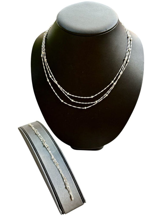 SS TRIPPLE LINK CHAIN W/ BEADED LINK NECKLACE & MATCHING BRACELET