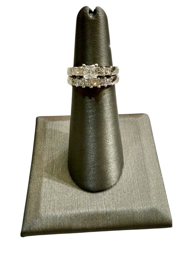 PLAT STAMPED .48CT PC CTR W/4 PC ON SIDES W/6PC ANNIVERSARY BAND UNSOLDERED 1 1/4CTTW WED SET SZ 5