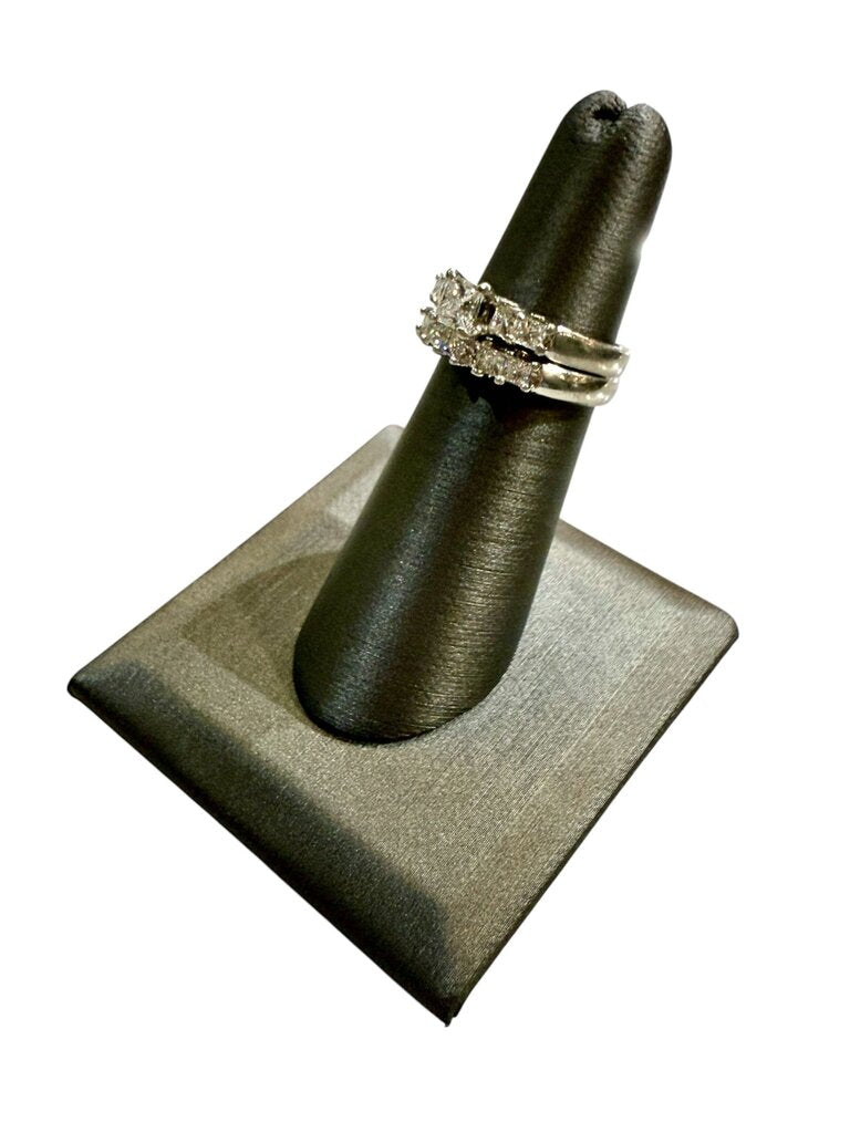 PLAT STAMPED .48CT PC CTR W/4 PC ON SIDES W/6PC ANNIVERSARY BAND UNSOLDERED 1 1/4CTTW WED SET SZ 5