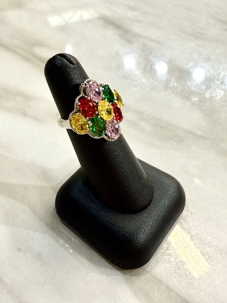 SS MULTI COLOR CLUSTER RING SZ 5