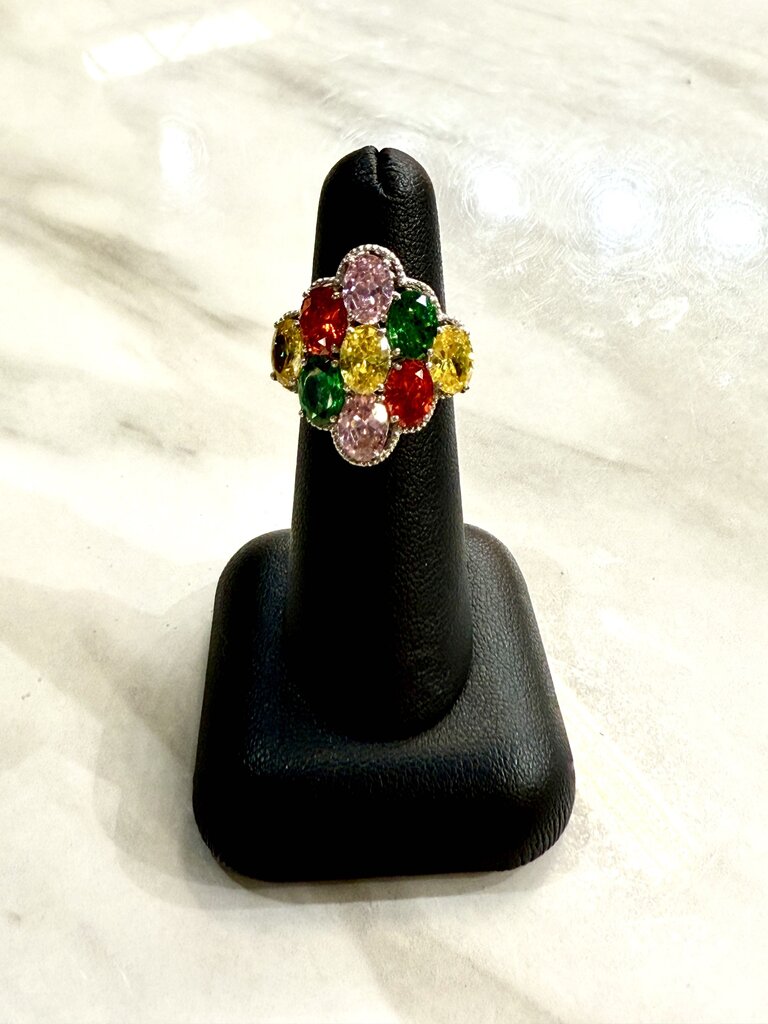 SS MULTI COLOR CLUSTER RING SZ 5
