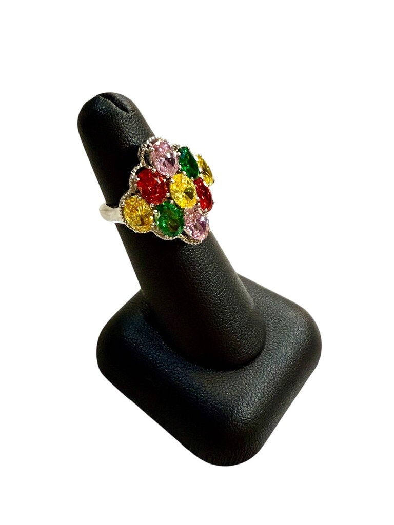 SS MULTI COLOR CLUSTER RING SZ 5