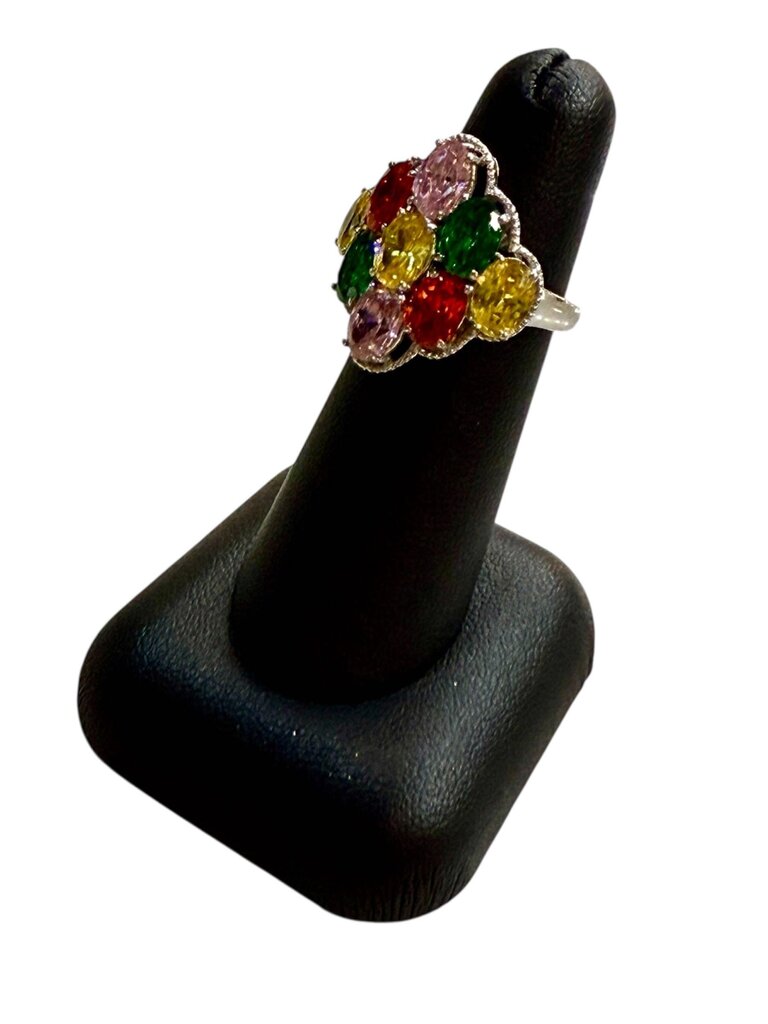 SS MULTI COLOR CLUSTER RING SZ 5