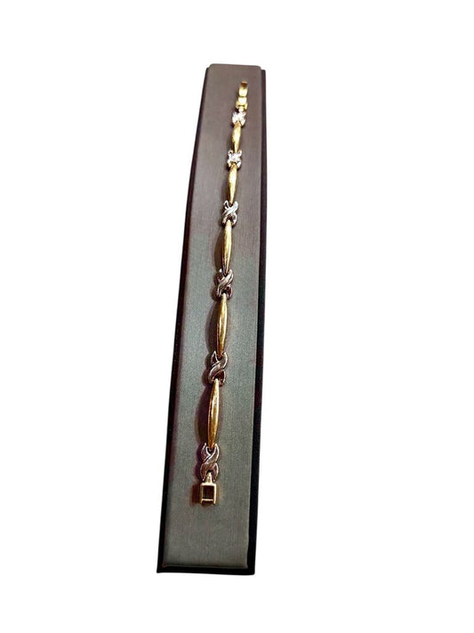 14KT TUTONE X STYLE TENNIS BRACELET