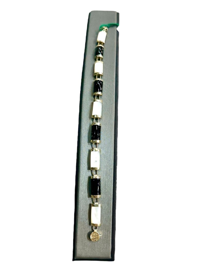 10KT YG MOP BLACK ONYX TENNIS BRACELET