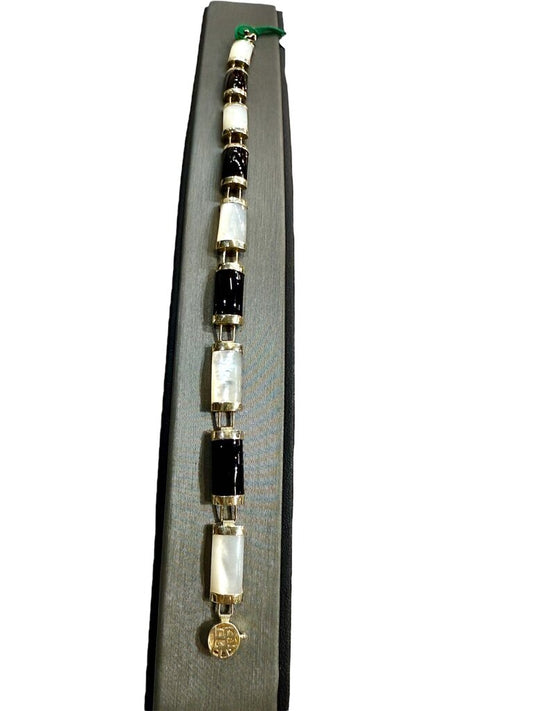 10KT YG MOP BLACK ONYX TENNIS BRACELET