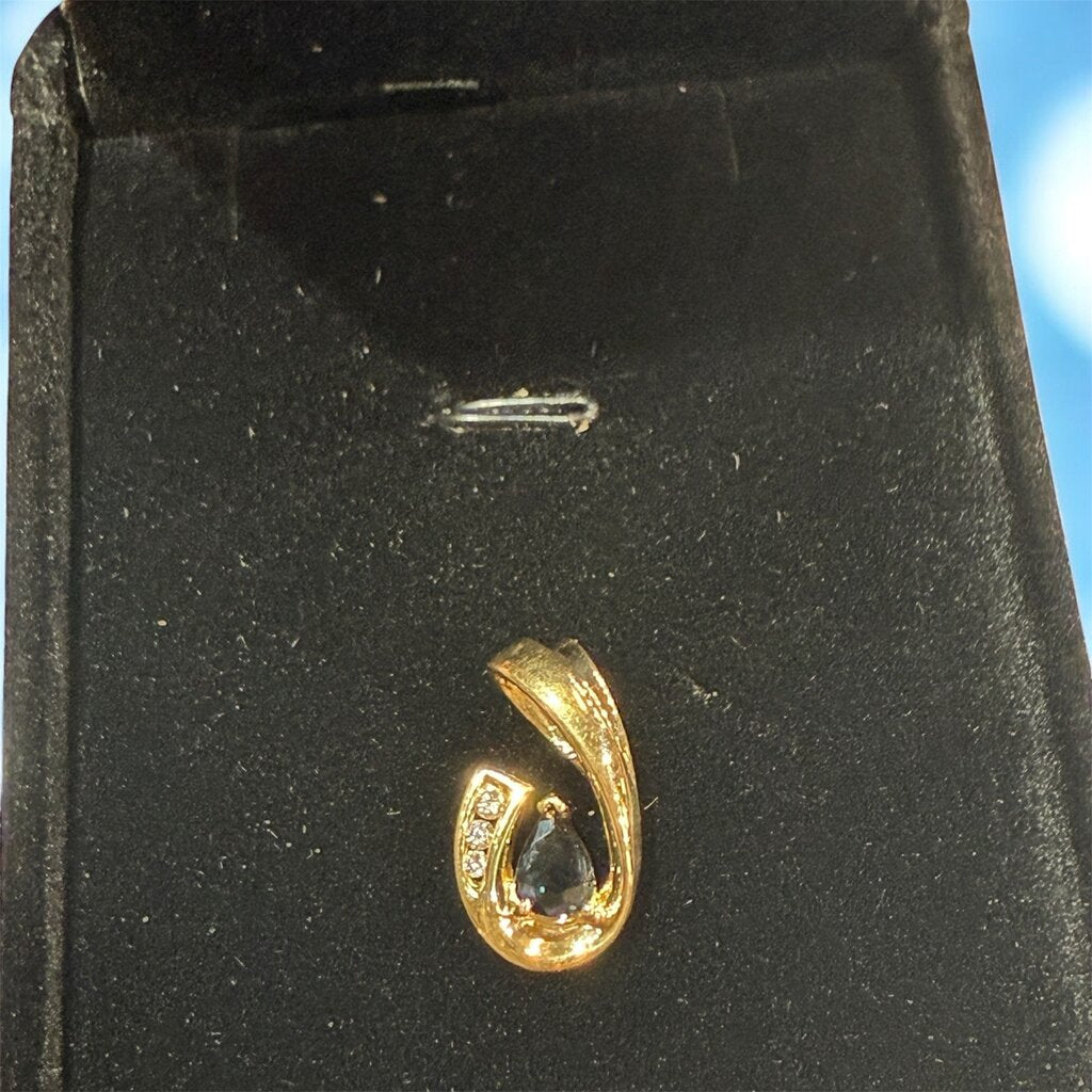 10KT YG PEAR SHAPE SAPPHIRE W/CHANNEL SET DIAMOND J SLIDE PENDANT NO CHAIN