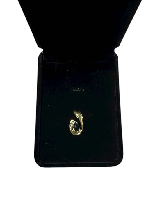 10KT YG PEAR SHAPE SAPPHIRE W/CHANNEL SET DIAMOND J SLIDE PENDANT NO CHAIN