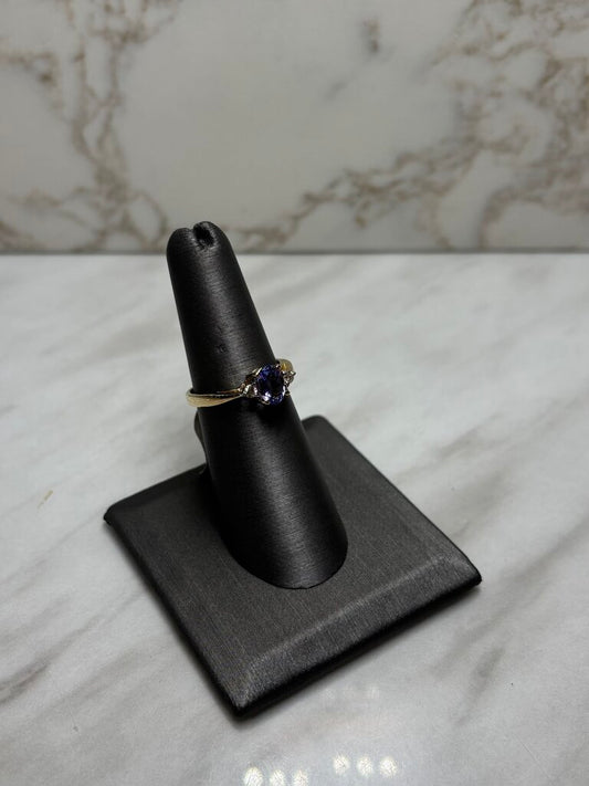 14KT YG STAMPED .73CT OVAL TANZ W/MELEE RING SZ 7