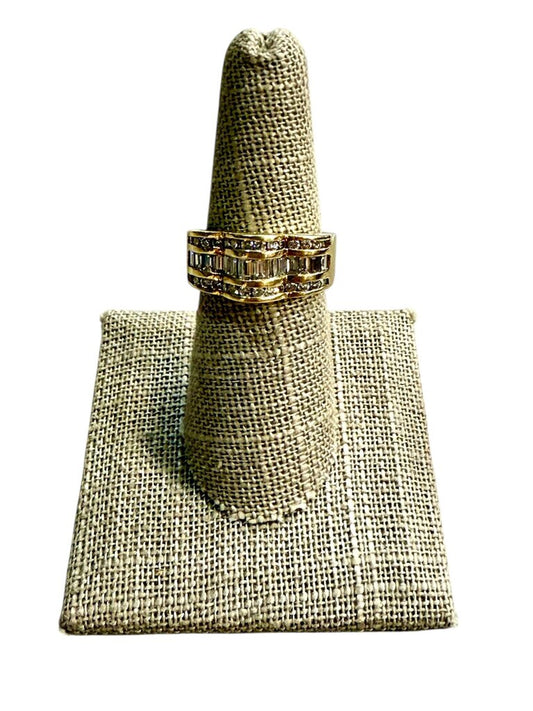 14KT YG BAGUETTE &RB CHANNEL SET DESIGNER RING 1CTTW SZ 7