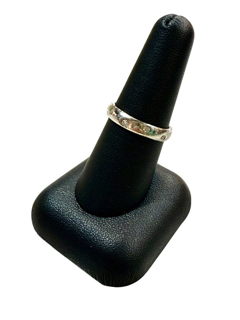 SS DIA BEZEL SET 3MM BAND RING SZ 8