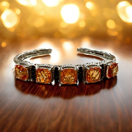 SS QUARTZ OVERLAY ORANGE STONE CUFF BRACELET