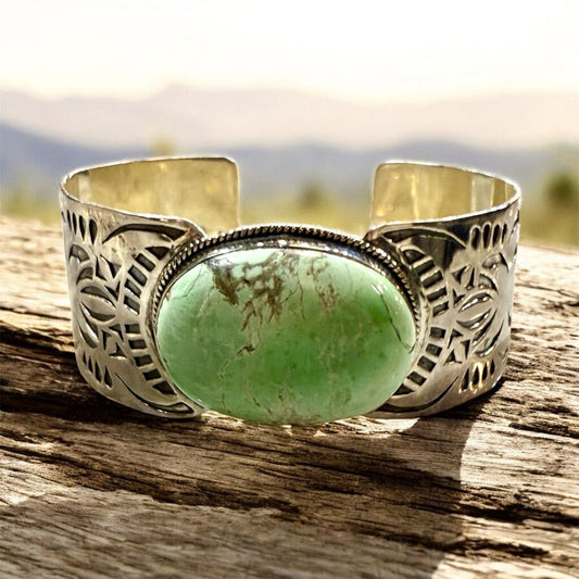 SS UTAH VARISCITE BEZEL SET NATIVE LOOKING CUFF BRACELET